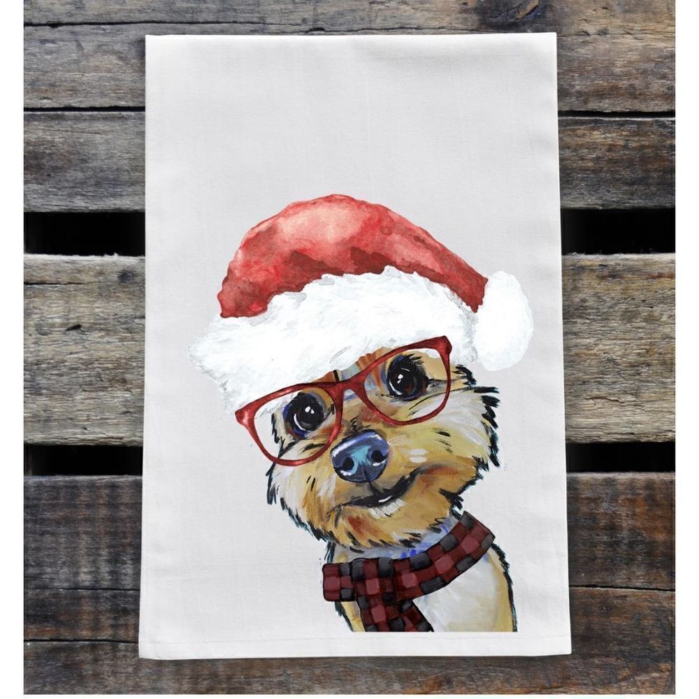 Hippie Hound Studios Christmas Dog Towel “Yorkie” Holiday Towel Set 2 NWT
